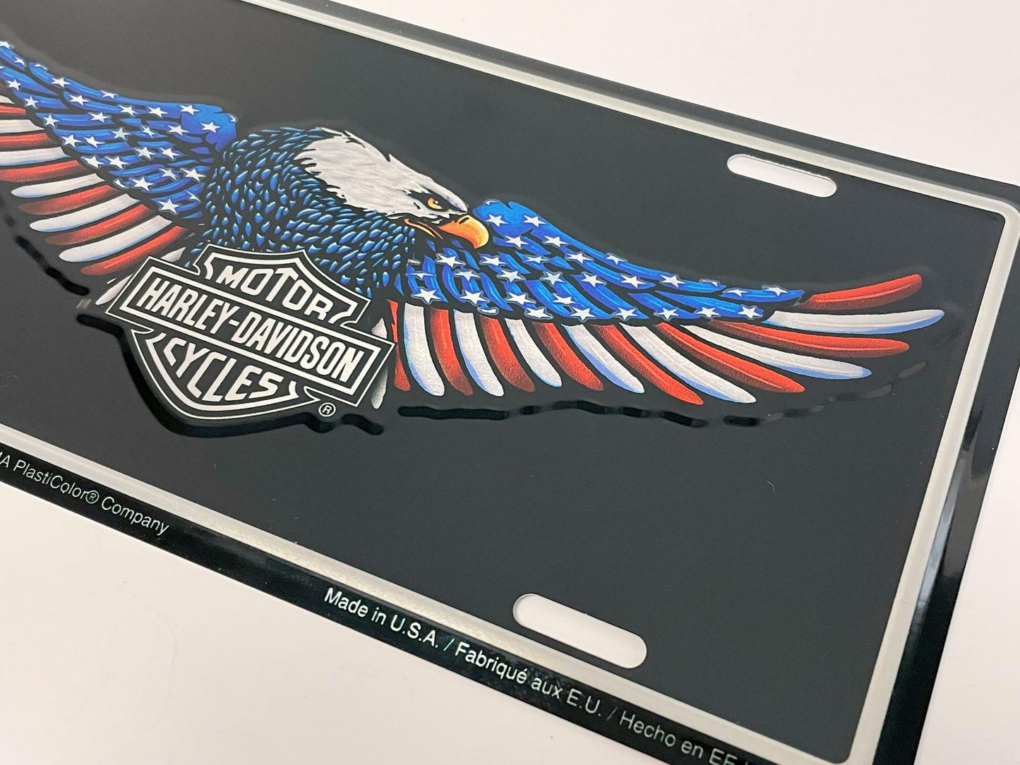 Harley Davidson American Flag Patriotic Eagle Embossed License Plate Tag