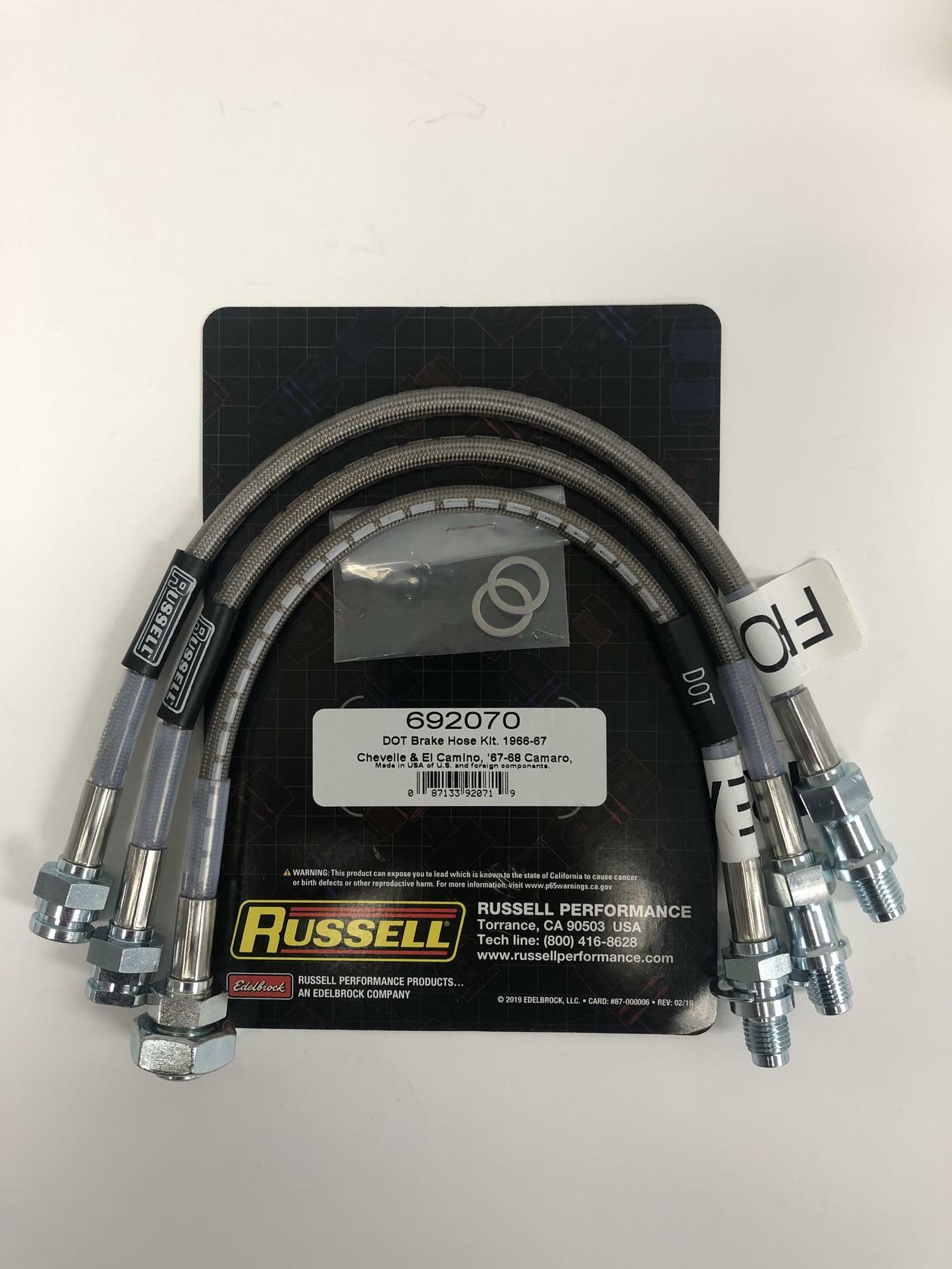 Russell 692070 Stainless Steel Brake Hose Kit 1967-68 Chevelle  Camaro Firebird