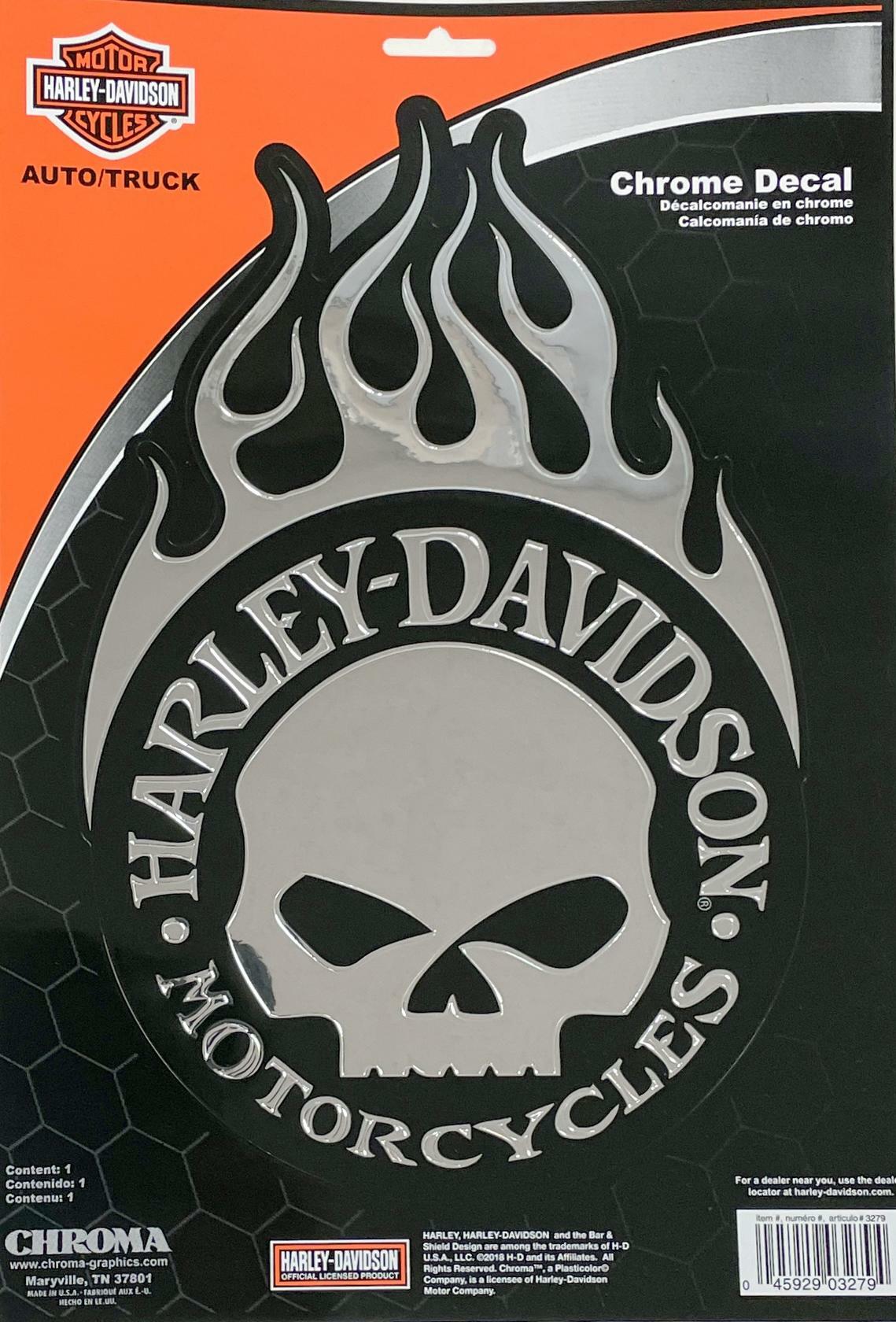 Harley Davidson Flaming Willie G Skull Logo Chroma Decal 7" x 10.75"