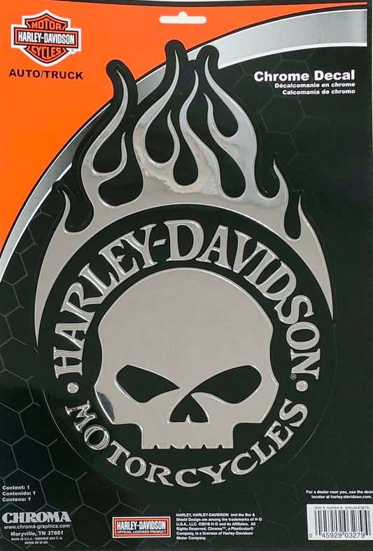 Harley Davidson Flaming Willie G Skull Logo Chroma Decal 7" x 10.75"