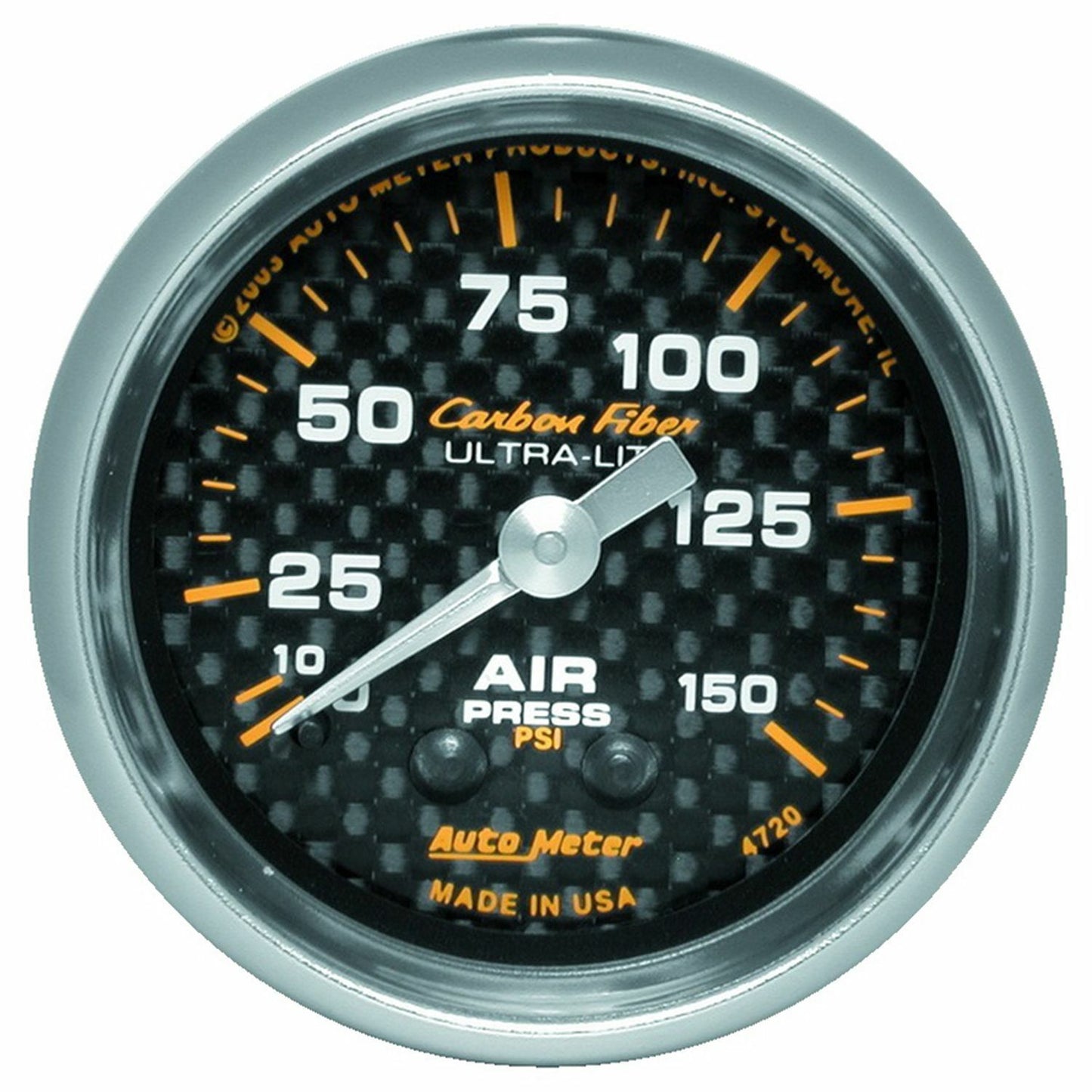 AUTO METER 4720 Carbon Fiber Mechanical Air Pressure Gauge 0-150 psi 2 1/16" 52