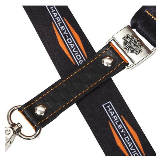 Harley-Davidson Polyester Lanyard  Faux Leather Strap 16.5” Black & Orange